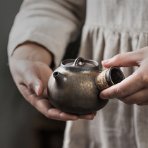 Gilt thumb teapot Japanese-style pottery design Mini pot Elegant Bogu rack tea set decoration pot