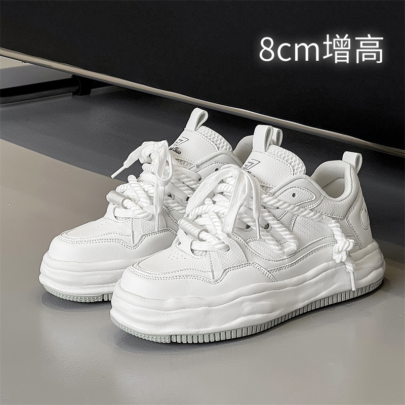 8cm Height-Increasing Invisible Platform Shoes, Unisex Versatile Thick-Soled White Sneakers, Niche Design Dreadlock Casual Sneakers