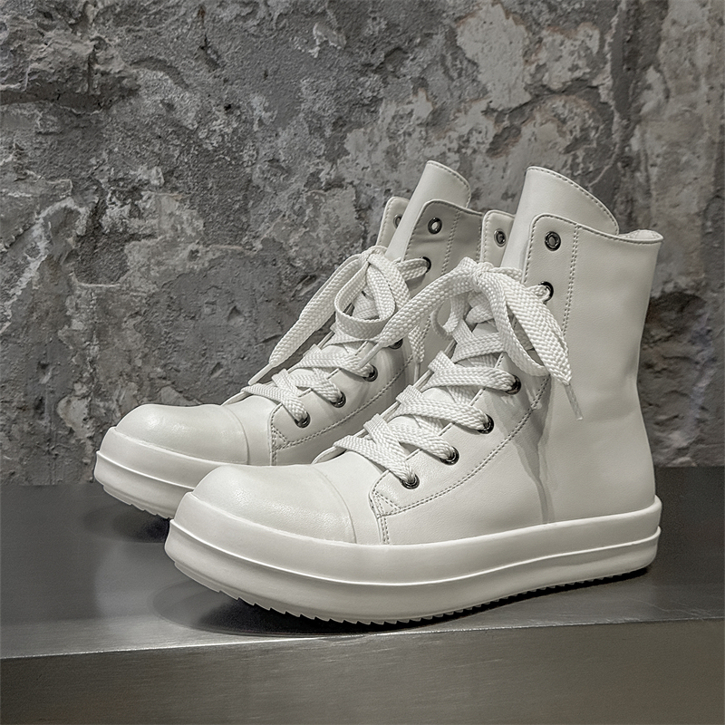 Leather High-Top Shoes for Men, Height-Increasing Shoes with 10cm Thick Soles, Versatile Niche Design, Casual Sneakers, Genuine Leather White Shoes