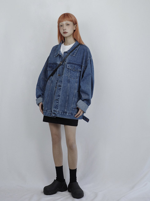 Gulu GULUWOSTUDIOS American retro street loose bf wind oversize blue denim jacket