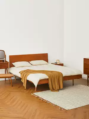 Yizhou Building Collection Nielsen double bed full solid wood bed Modern Nortic minimalist walnut 1 8 1 5 m bed