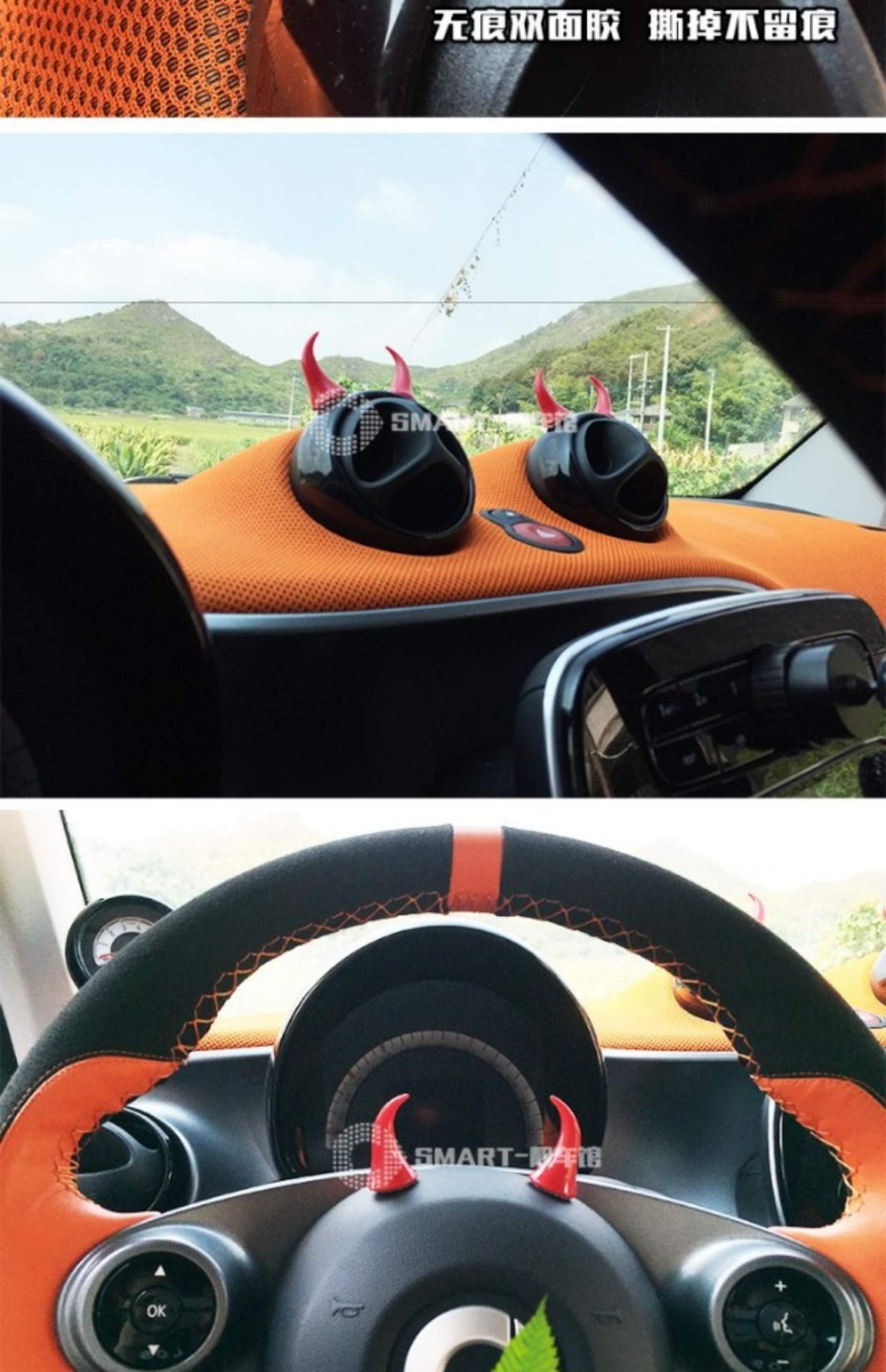 Nhãn dán trang trí xe hơi Mercedes-Benz bảng điều khiển dụng cụ thông minh hoạt hình trang trí cửa thoát khí 3D dán âm thanh nổi quỷ sừng sừng - Trang trí nội thất decor phòng ngủ đơn giản