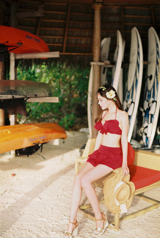 Yuehua Áo tắm Hàn Quốc Vòng thép mới tập hợp bikini đỏ xù - Bikinis shop do boi