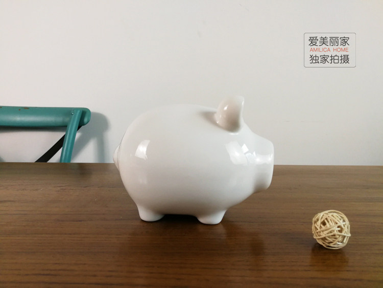 Копилка 白色纯瓷乖巧猪存钱罐储钱罐储蓄罐扑满diy自制白色素胚58包邮