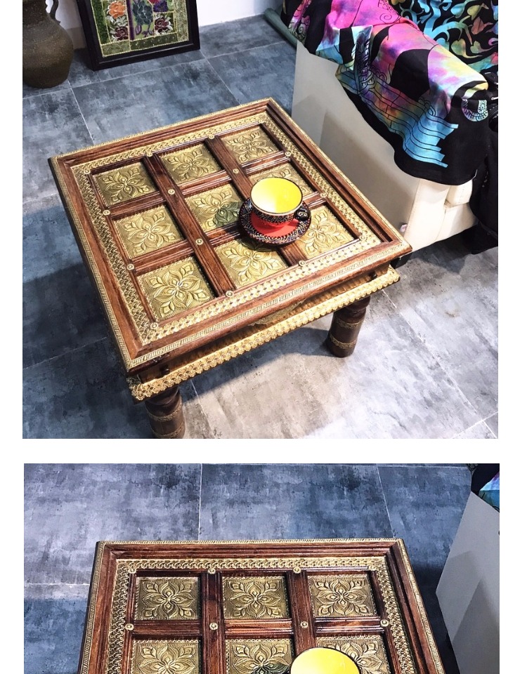 Bàn cà phê gỗ nhỏ nhập khẩu Đồ nội thất Ấn Độ Đông Nam Á bên gỗ rắn đồng khắc bàn thấp Handmade bàn vuông nhỏ - Bàn trà bàn uống nước giá rẻ