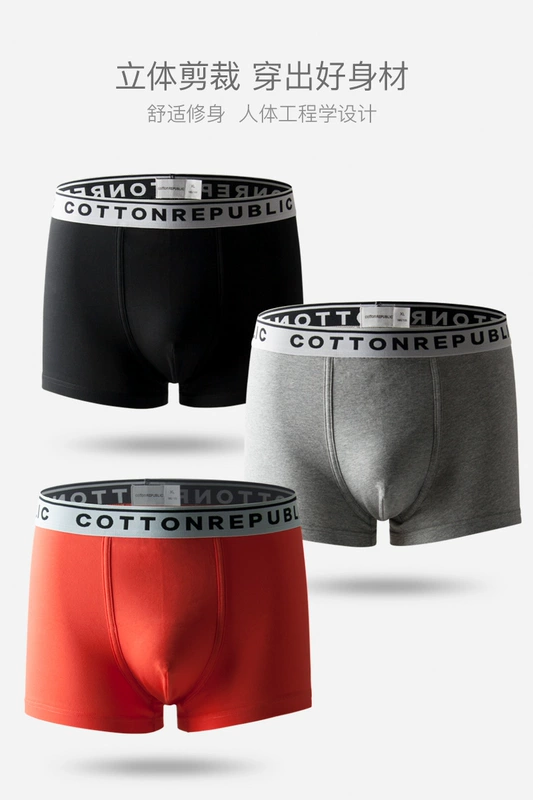 Cotton Republic Mens Japanese Pure Color Boxer Cotton Quần lót bông Quà tặng năm mới cho chồng và bạn trai Xu hướng hộp quà tặng xô sắt - Giống cái