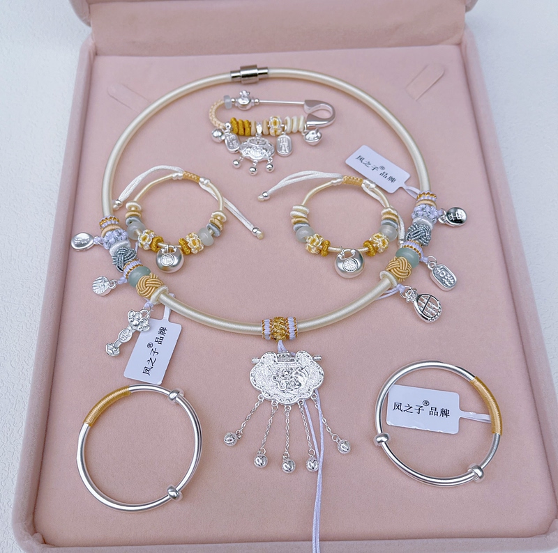 Baby Silver Jewelry Three-Piece Set Pure Silver Bracelet 999 Pure Silver Children's Baby Silver Necklace Longevity Lock Full Moon Gift