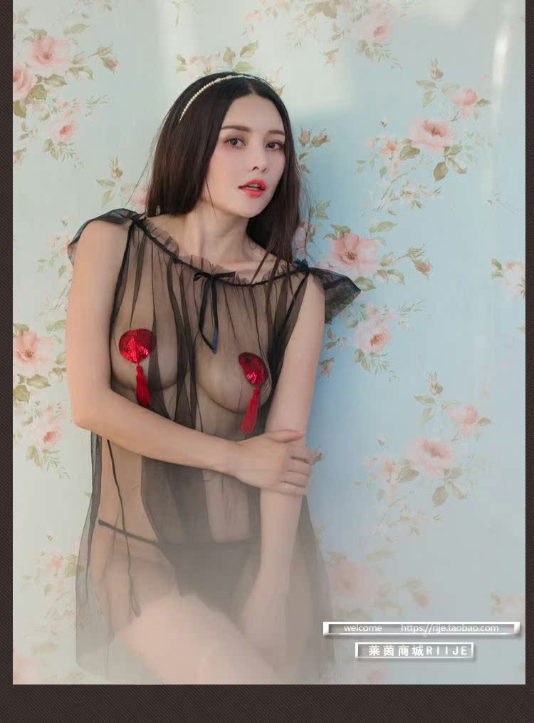 Váy ngủ ngắn tay trong suốt thiết lập kích thước lớn dịch vụ gia đình màu hồng cám dỗ đồ lót lỏng lưới mùa hè phụ nữ gợi cảm áo đầm mặc ở nhà