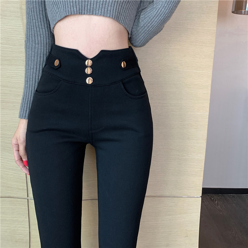 Real price high waist Leggings women's Plush thickened elastic tight slim black leggings