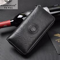 Brand Chapman Armani zipper wallet mens long section Tide Cards Zipper plant tannins Bull Leather Fashion Individuality