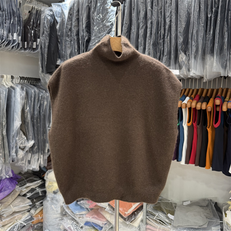 28037 Authentic 2026 Autumn Style High-Neck Pile Collar Cashmere and Wool Flutter Sleeve Knit Sweater for Women 28037 Authentic 2026 Autumn Style High-Neck Pile Collar Cashmere and Wool Flutter Sleeve Knit Sweater for Women