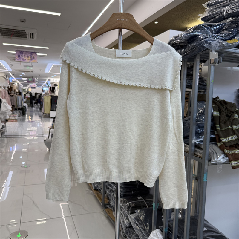 Y.U.N9325 Genuine 2026 Autumn New Large Lapel Loose One-Shoulder Merino Wool Knit Sweater for Women Y.U.N9325 Genuine 2026 Autumn New Large Lapel Loose One-Shoulder Merino Wool Knit Sweater for Women