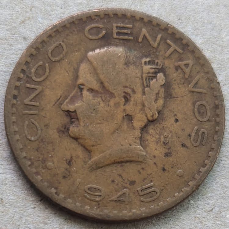 1945 Mexican copper coin diameter 25 3MM foreign coins in kind as Figure 6037