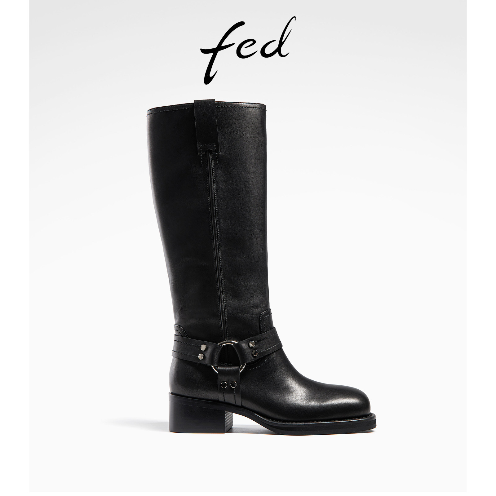 Fed full head layer cowhide autumn and winter women's shoes retro genuine leather thick heel boots women's high boots western boots knight boots women