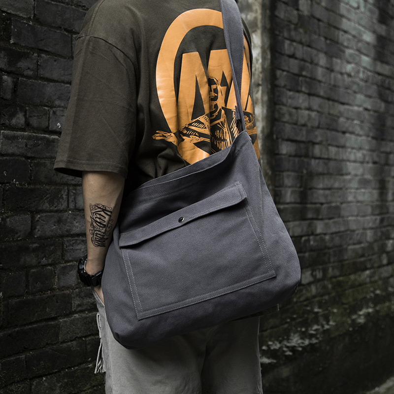 Trendy casual canvas bag tote bag national tide one-shoulder messenger bag men's large-capacity messenger bag simple backpack small bag