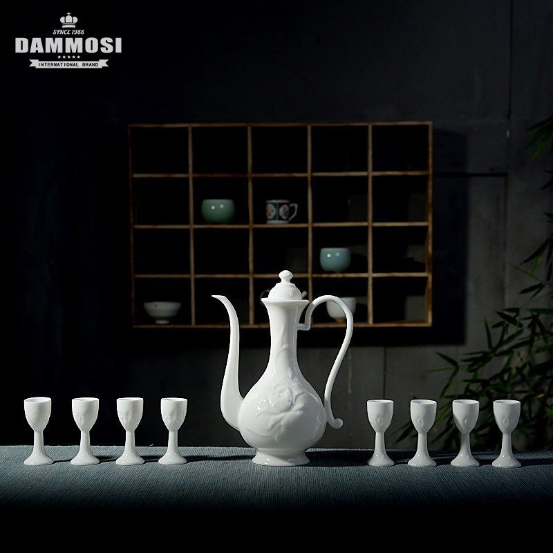 High-grade white porcelain antique wine pot ceramic mutton fat jade wine set household liquor cup Chinese holiday gift gift box