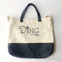 Handmade cotton and linen blue and white color matching tassel single shoulder carry neutral men and women tote cloth bag can be customized hand-painted pattern