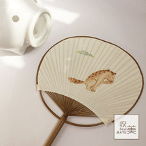 (Handmade) Summer Cool Pure Hand-painted Cartoon Badger Watercolor Painting and Wind Paper Fan Chinese and Group Fan