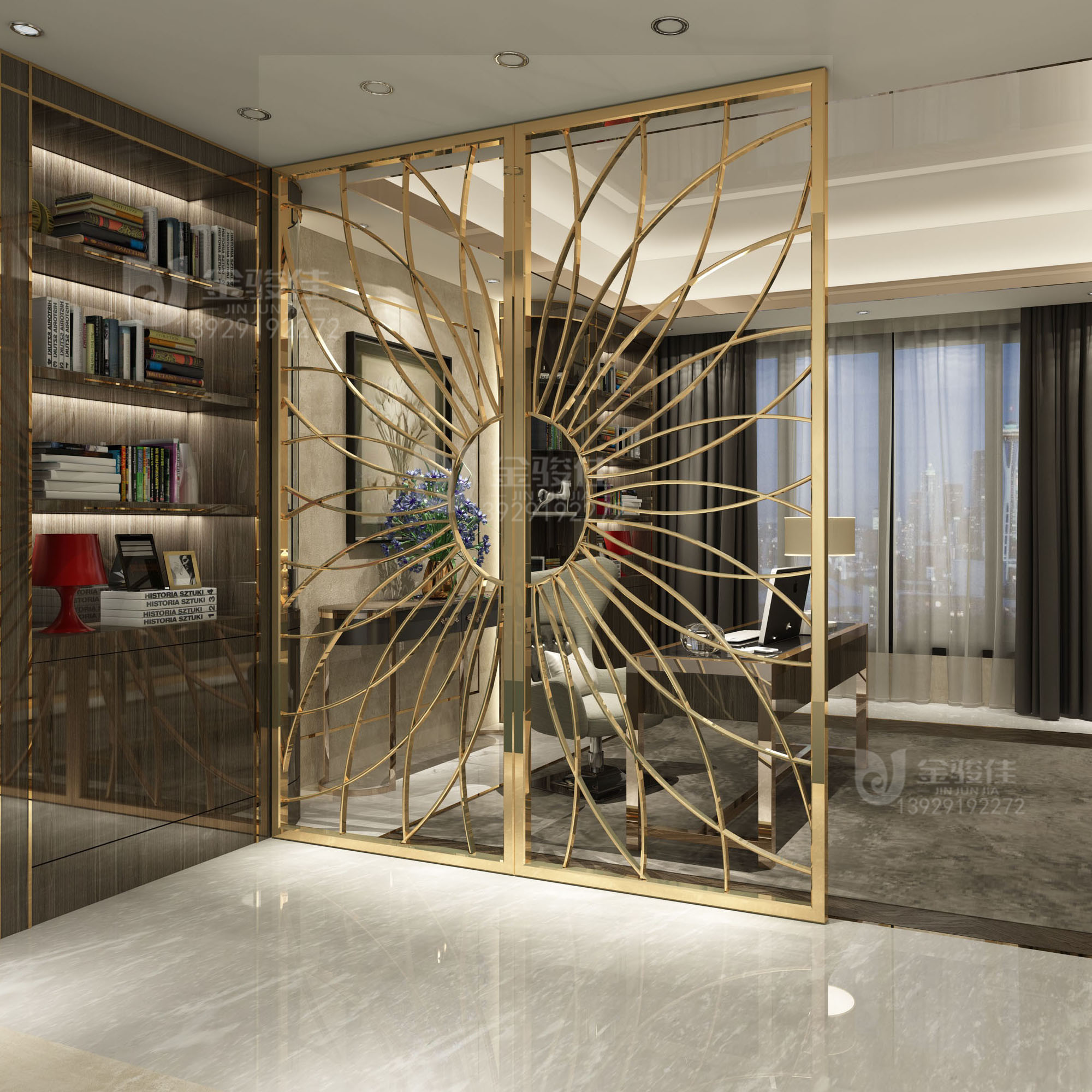 Stainless steel screen partition simple light luxury living room entrance rose titanium into the net red grille mobile bedroom