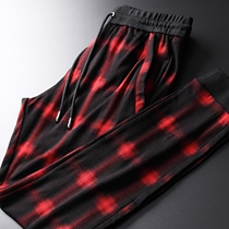 Djett people spring new custom gradient collision color drawing rope plaid pants mens Inron wind display slim trend pants