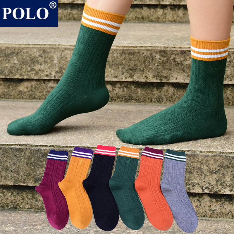 Polo Socks for Women, Trendy Internet Celebrity Style, Mid-Calf Socks for Autumn and Winter, Pure Cotton, Casual, Odor-Resistant, Warm, Paul Long Socks in Gift Box