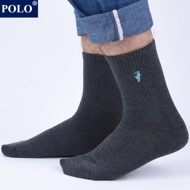 polo socks men's pure cotton mid-tube socks winter medium thick deodorant boneless sports running solid color gift boxs ຖົງຕີນຝ້າຍ