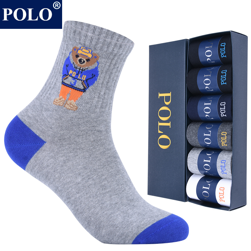 Polo Men's Socks Autumn and Winter Mid-Calf Socks Cartoon Bear Pure Cotton Anti-Odor Sweat-Absorbent Seamless Casual Sports Gift Box Set Polo Men's Socks Autumn and Winter Mid-Calf Socks Cartoon Bear Pure Cotton Anti-Odor Sweat-Absorbent Seamless Casual Sports Gift Box Set