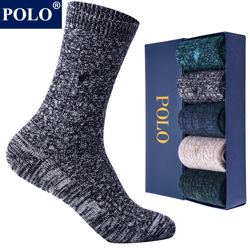 Polo Autumn and Winter Socks for Men, Thick, Anti-Odor, Warm, Trendy Men's Long Socks, Retro Pure Cotton Thread, Sweat-Absorbent Mid-Calf Socks