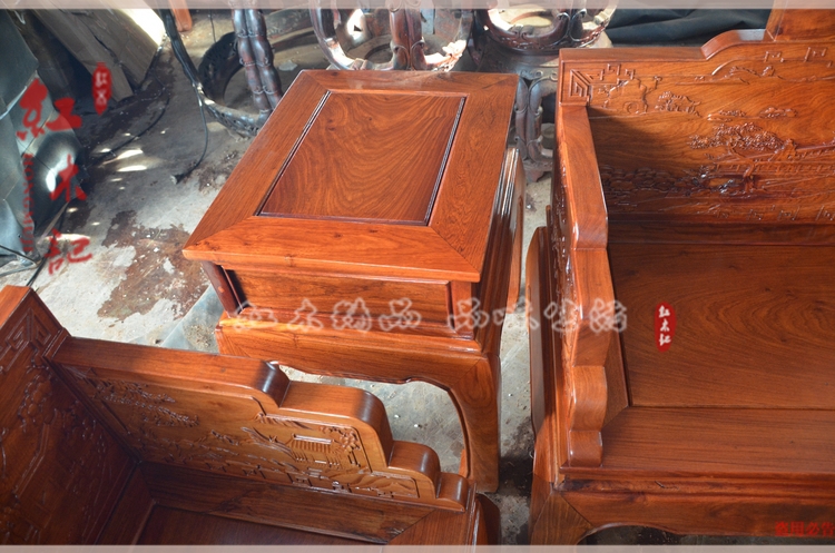 Gỗ hồng mộc Miến Điện hai mặt chạm khắc ghế sofa phong cảnh bộ 6 đồ nội thất bằng gỗ gụ Đông Hưng gỗ gụ - Bộ đồ nội thất ghế gấp thông minh