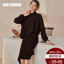 Rocoat Light Lavish 100% Cashmere Warm Suit Woman 2020 Winter fit new sweater half body dress Two sets 02847