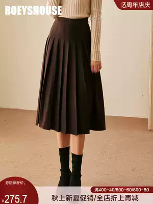Luo Yi intellectual OL woolen skirt women's autumn and winter new temperament solid color elegant large swing pleated skirt 01123