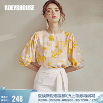 Rocoat retro color round collar shirt woman new elegant lantern sleeve blouses with 50% sleeves shirt 02547