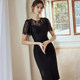 Luoyi temperament stitching lace dress female 2022 summer new black slit slim midi skirt 06324