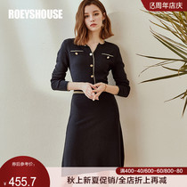 Luo Yi sweater dress female autumn and winter new commuter intellectual navy blue slim stretch knitted skirt 00435