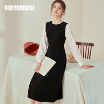 Luo Yi retro lantern sleeve dress female New elegant pendulum temperament waist color long skirt 02729