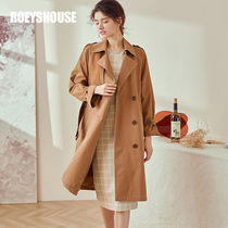 Luo Yi temperament British windbreaker womens new intellectual commuter lace waist solid color long coat 02611