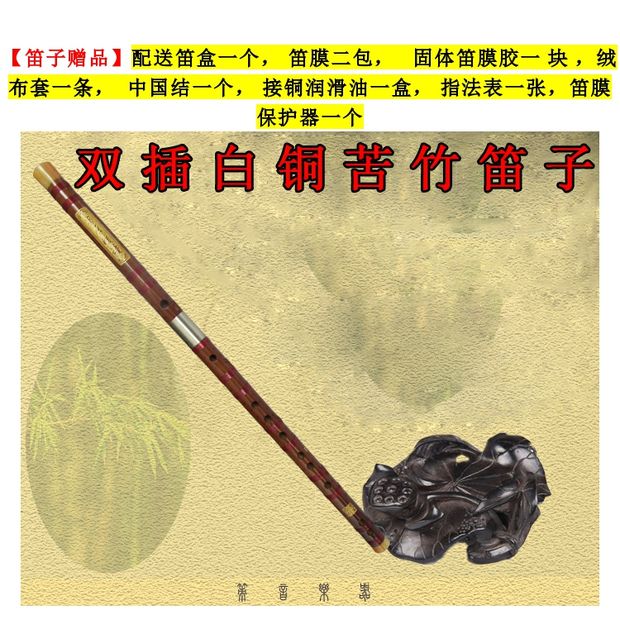 Sáo đôi hai phần chèn đắng tre tinh chế chơi nhạc cụ mới bắt đầu với phụ kiện phim hộp treble dễ thổi âm thanh sáng - Nhạc cụ dân tộc đàn tì bà