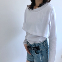 Is it too lazy and want to catch the trendy?Fake two long sleeve blouse with good wear and a good friend of the girl s