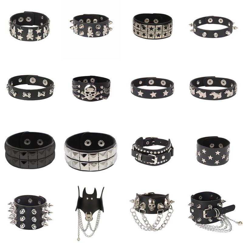 Yabi Culture Punk Style Y2K Star Skull Bone Rivet Leather Bracelet Personalized Pu Leather Bracelet Bangle
