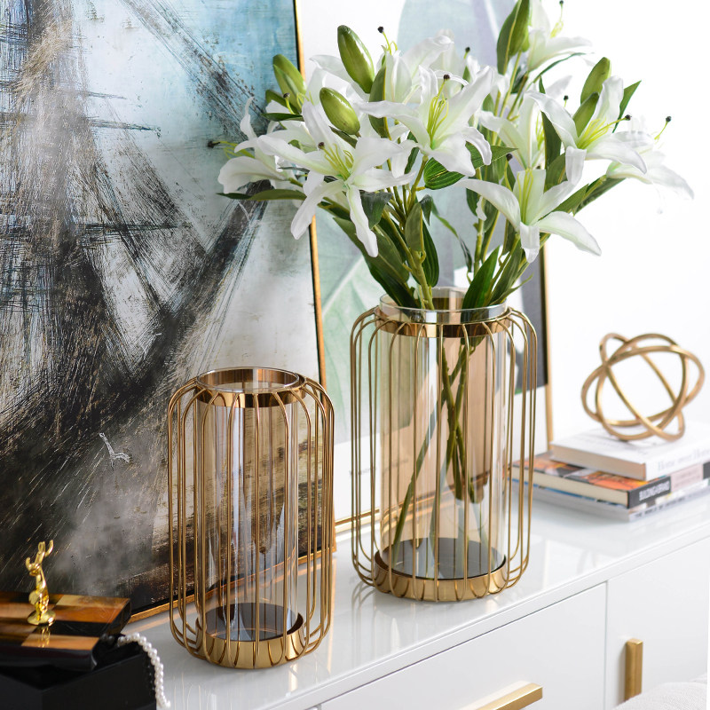 Eurostyle American metal glass vase swinging parlor dining room table emulation floral flower arrangement decorations home light lavish furnishing