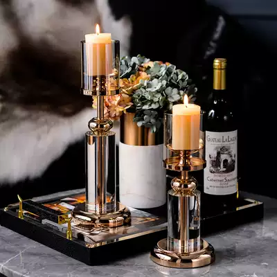 European style candle holder model room decoration metal crystal simple modern villa hotel table golden ornaments