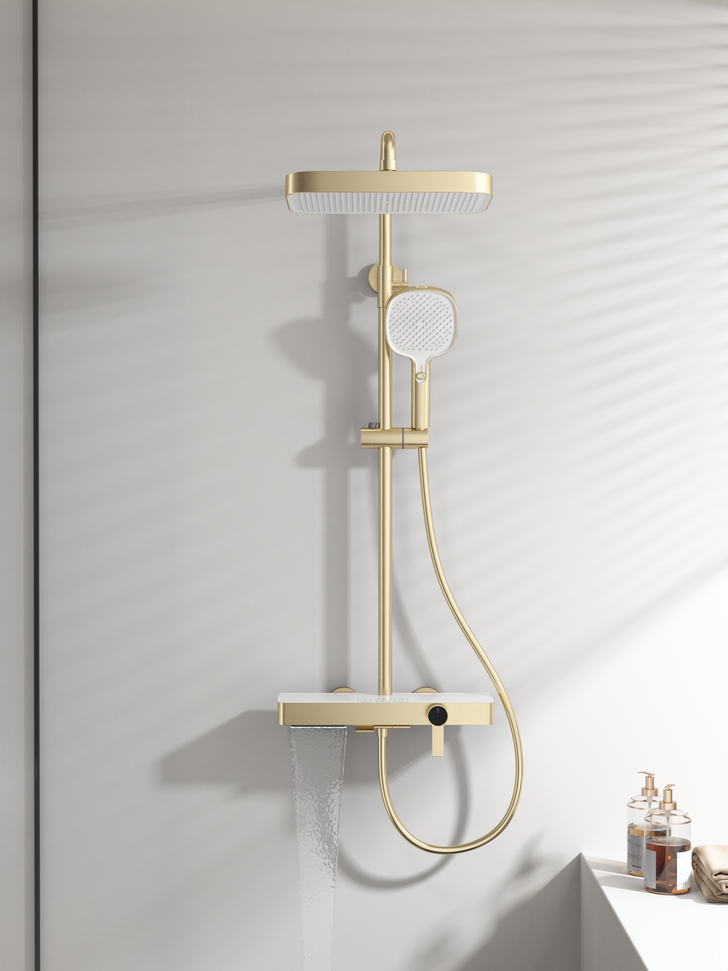 Смеситель для душа 德国奶白色枪灰冷热水花洒套装浴室增压升降沐浴卫生间黑色大淋浴 No brand