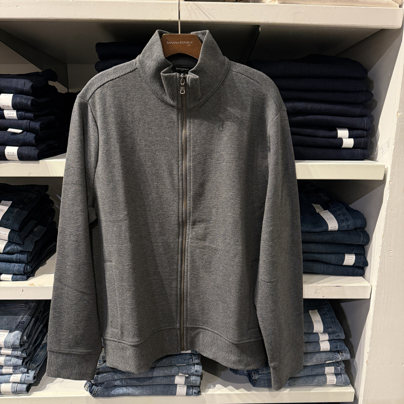 Banana Republic Men's Spring and Autumn Cotton Blend Stand Collar Zipper Jacket Banana Republic Men's Spring and Autumn Cotton Blend Stand Collar Zipper Jacket