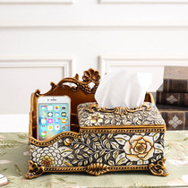 Tissue box American luxury vintage paper box Living room multi-function napkin remote control storage box Coffee table paper box