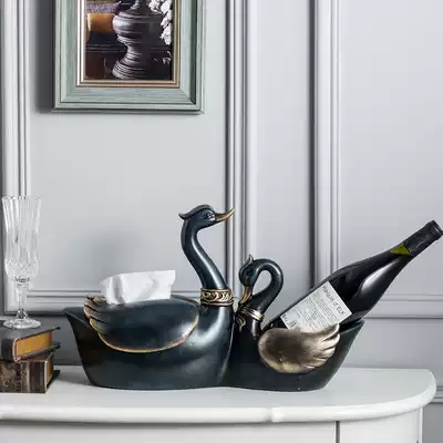Light luxury cute creative Nordic tissue box Living room decoration Swan decoration red wine rack Wedding gift toilet paper box