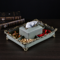 Creative Nordic tissue box Luxury candy plate Household grid with cover fruit plate Living room simple light luxury wind pumping paper box