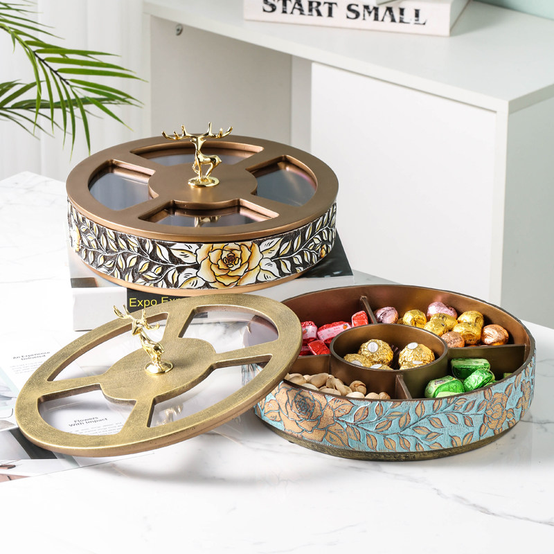 Home dried fruit plate light luxury with lid moisture seal creative modern living room snack storage European style compartment candy box
