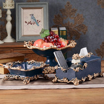 Creative household living room fruit plate European modern simple three-piece set Cute retro tissue box Coffee table ashtray