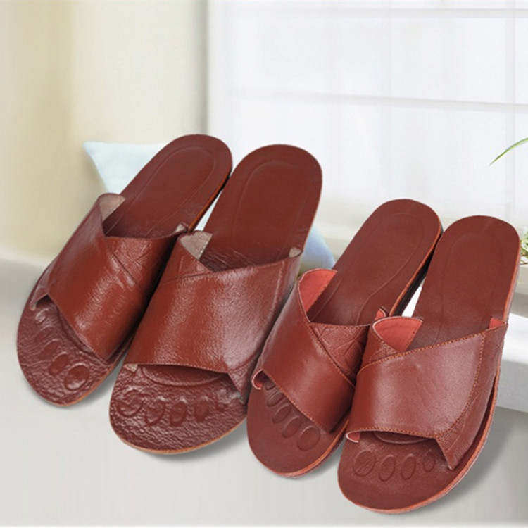 Olin Cowhide Slippers for Men and Women, Soft-Soled, Odor-Resistant, Summer Top-Layer Buffalo Leather, Simple Genuine Leather Comfortable Sandals for Home Use