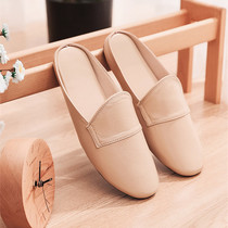Sheep bag dragged home breathable anti-slip spring and autumn simple silence Olyn high-end leather soft sole slippers